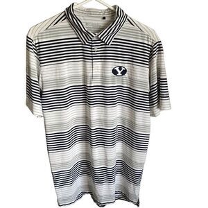 Columbia golf polo shirt SZ M white black  Brigham Young University logo